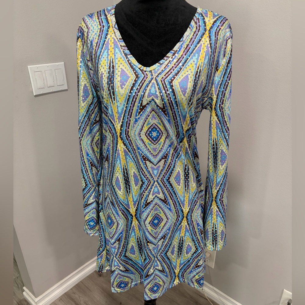 70’s style Colorful Geometric Long Sleeve Dress